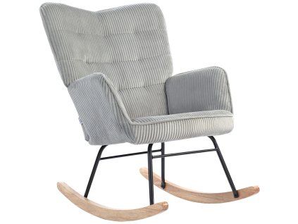 Retro houpací křeslo z masivního dřeva, manšestr, šedé